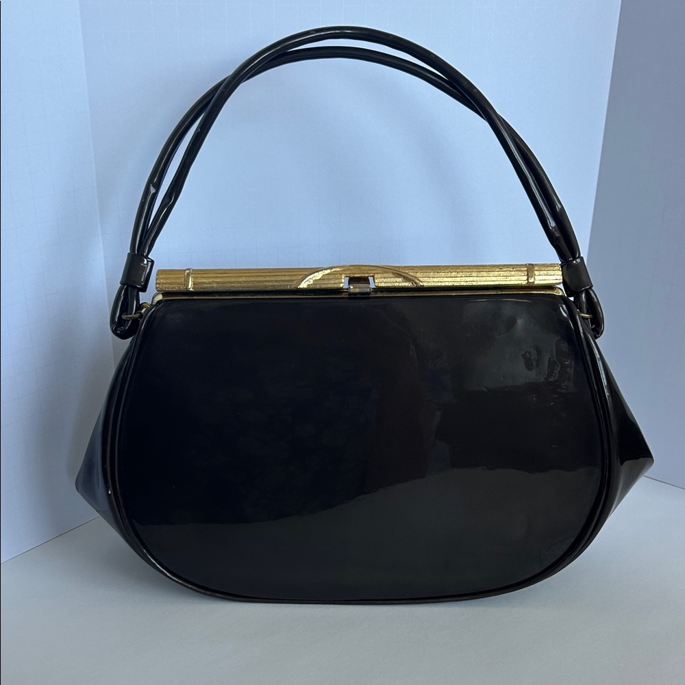 Vintage 1950’s brown patent leather Handbag - Picture 2 of 6